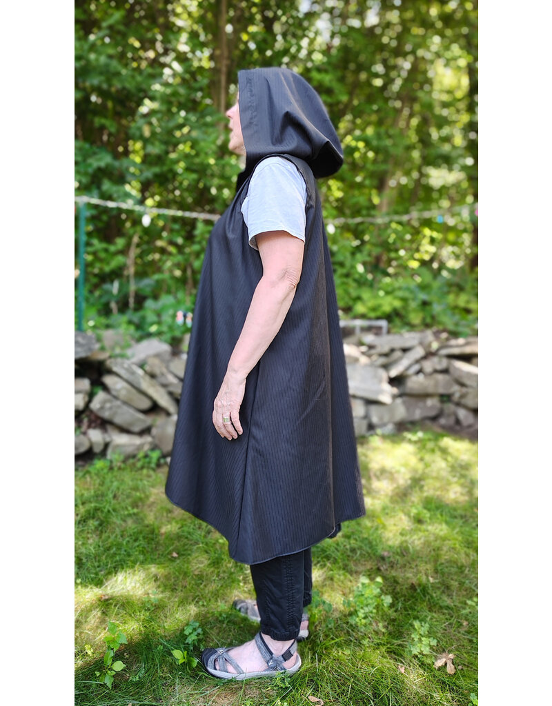 Cloakmakers.com J906-Washable Lightweight Dull Black Hooded Vest w/ Pockets & Pinstripes