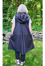 Cloakmakers.com J906-Washable Lightweight Dull Black Hooded Vest w/ Pockets & Pinstripes