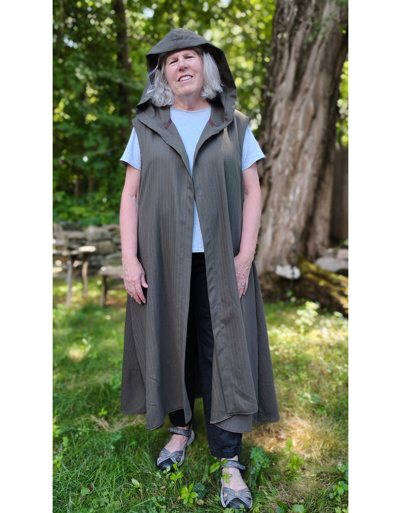 Cloakmakers.com J908-Washable Dark Moss Green Wool Hooded Vest w/ Pockets