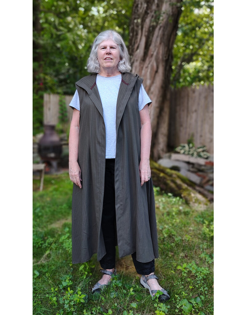 Cloakmakers.com J908-Washable Dark Moss Green Wool Hooded Vest w/ Pockets