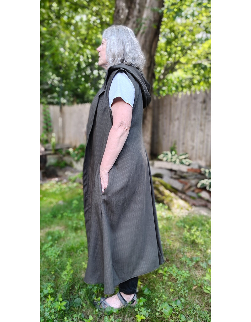 Cloakmakers.com J908-Washable Dark Moss Green Wool Hooded Vest w/ Pockets