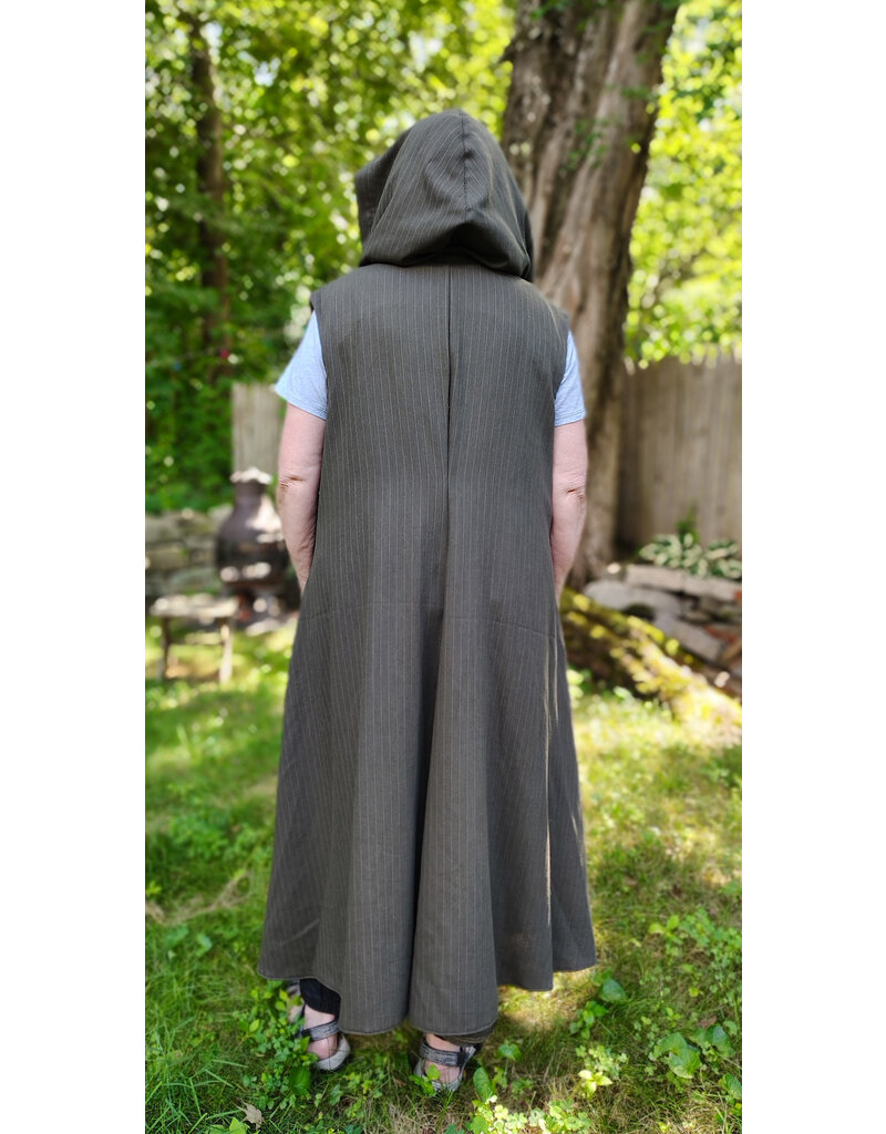 Cloakmakers.com J908-Washable Dark Moss Green Wool Hooded Vest w/ Pockets