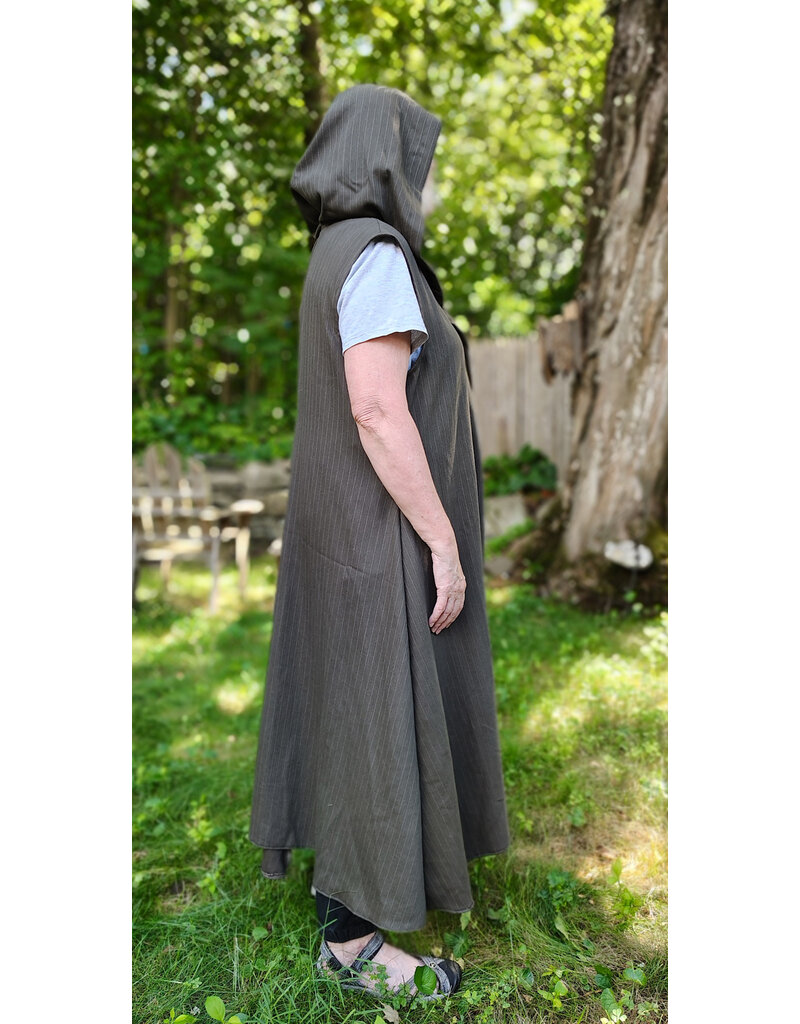 Cloakmakers.com J908-Washable Dark Moss Green Wool Hooded Vest w/ Pockets