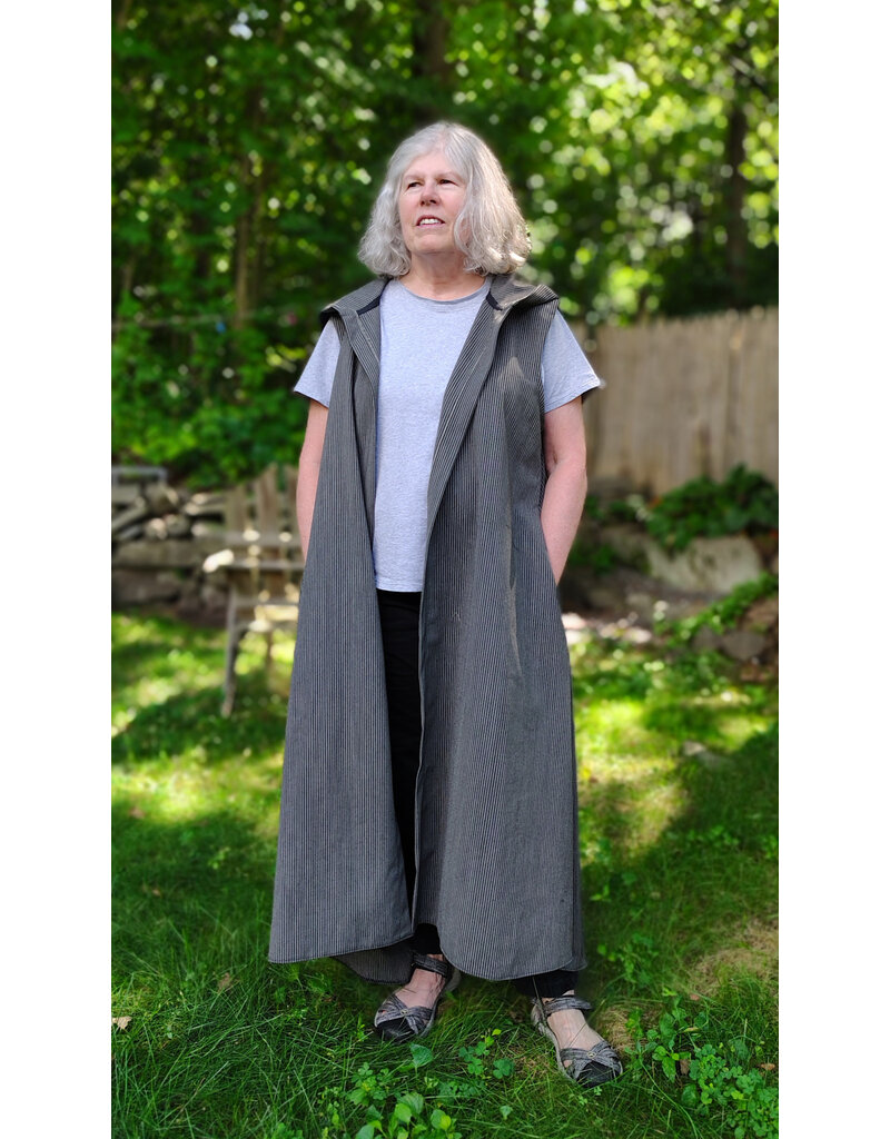 Cloakmakers.com J909-Washable Black & White Striped Hooded Vest w/ Pockets