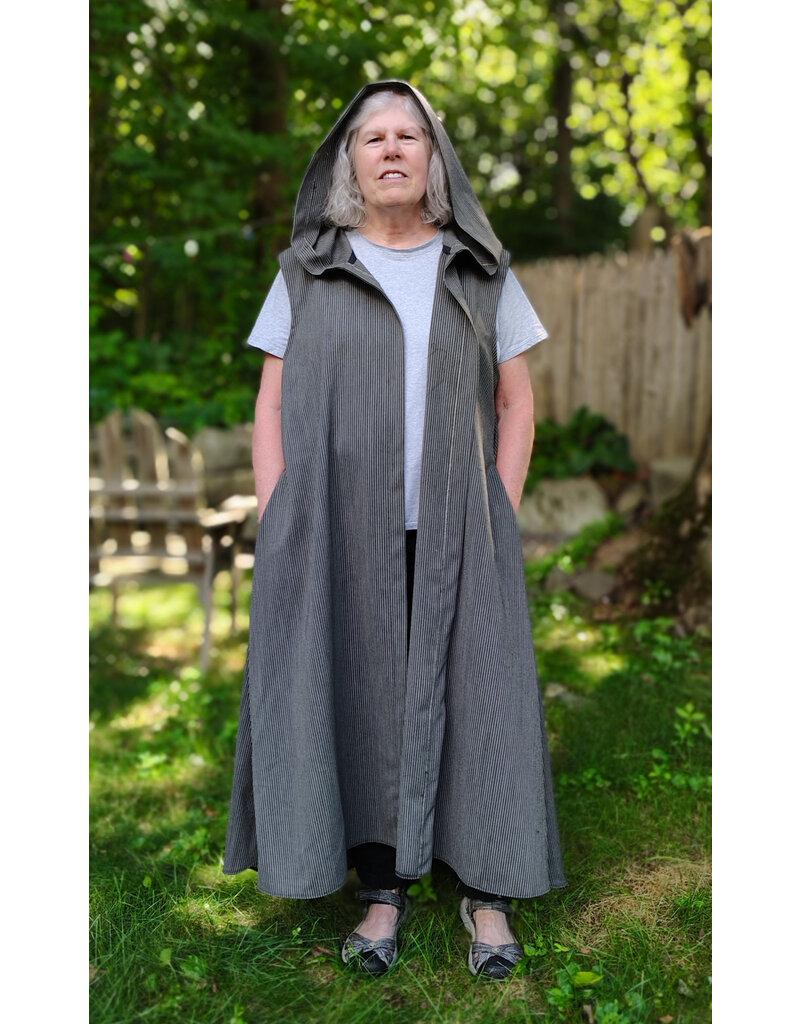 Cloakmakers.com J909-Washable Black & White Striped Hooded Vest w/ Pockets