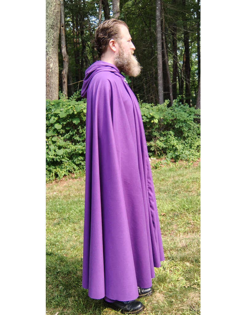 Cloakmakers.com 5773-Washable Purple Faux Wool Cloak w/ Purple Velvet Hood Lining