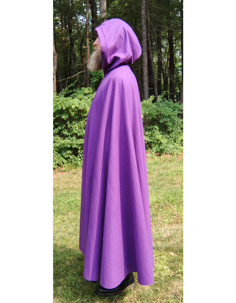 Cloakmakers.com 5773-Washable Purple Faux Wool Cloak w/ Purple Velvet Hood Lining