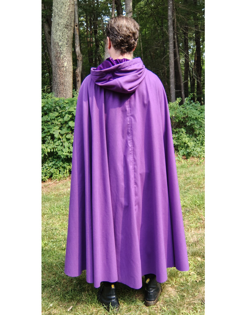 Cloakmakers.com 5773-Washable Purple Faux Wool Cloak w/ Purple Velvet Hood Lining