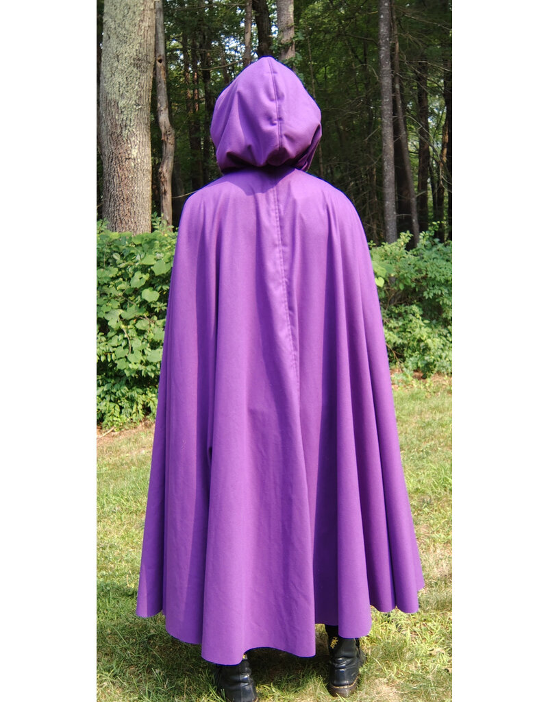 Cloakmakers.com 5773-Washable Purple Faux Wool Cloak w/ Purple Velvet Hood Lining
