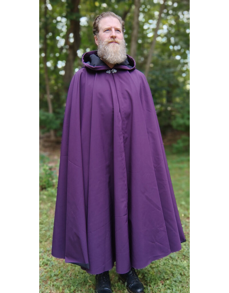 Cloakmakers.com 5775-Washable Purple & Black Hard Face Raincloak w/ Silver Toned Clasp