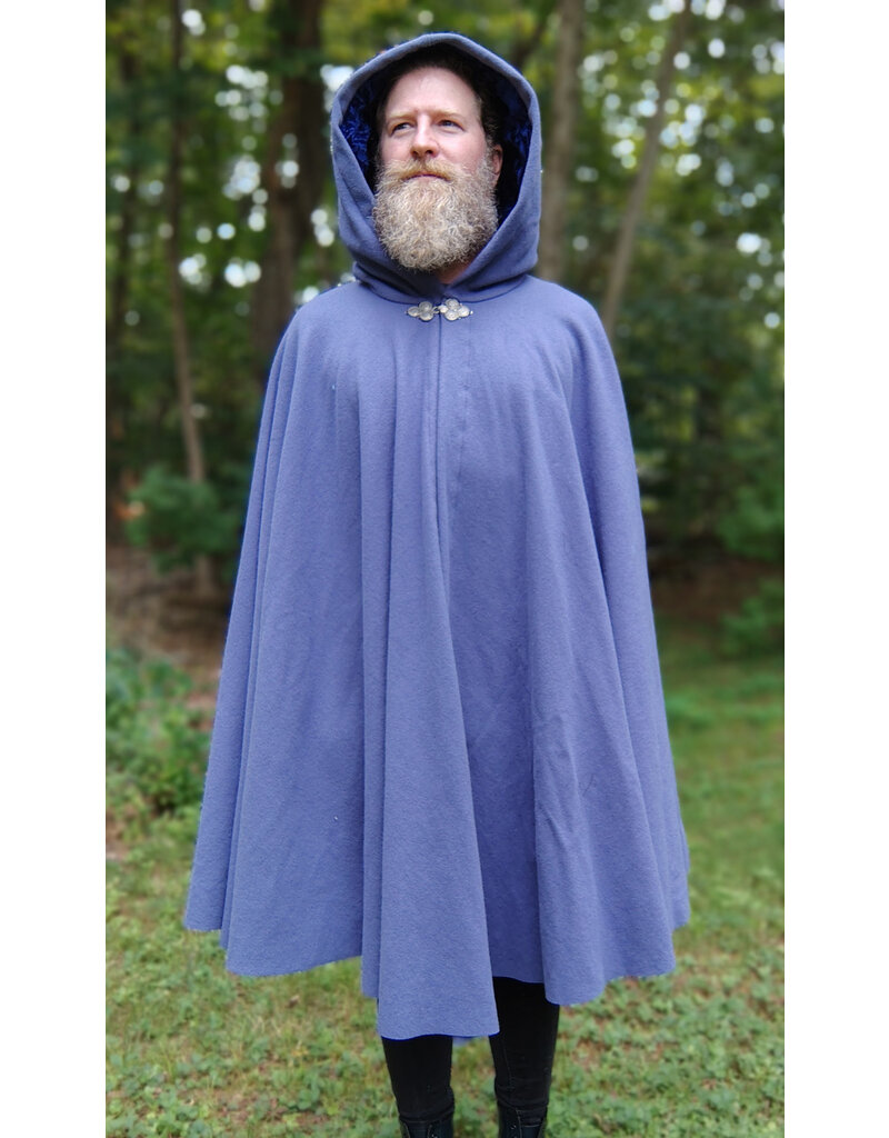 Cloakmakers.com 5776-Washable Lavender Wool Cloak w/ Blue Crushed Velvet Hood Lining & Triple Medallion Clasp