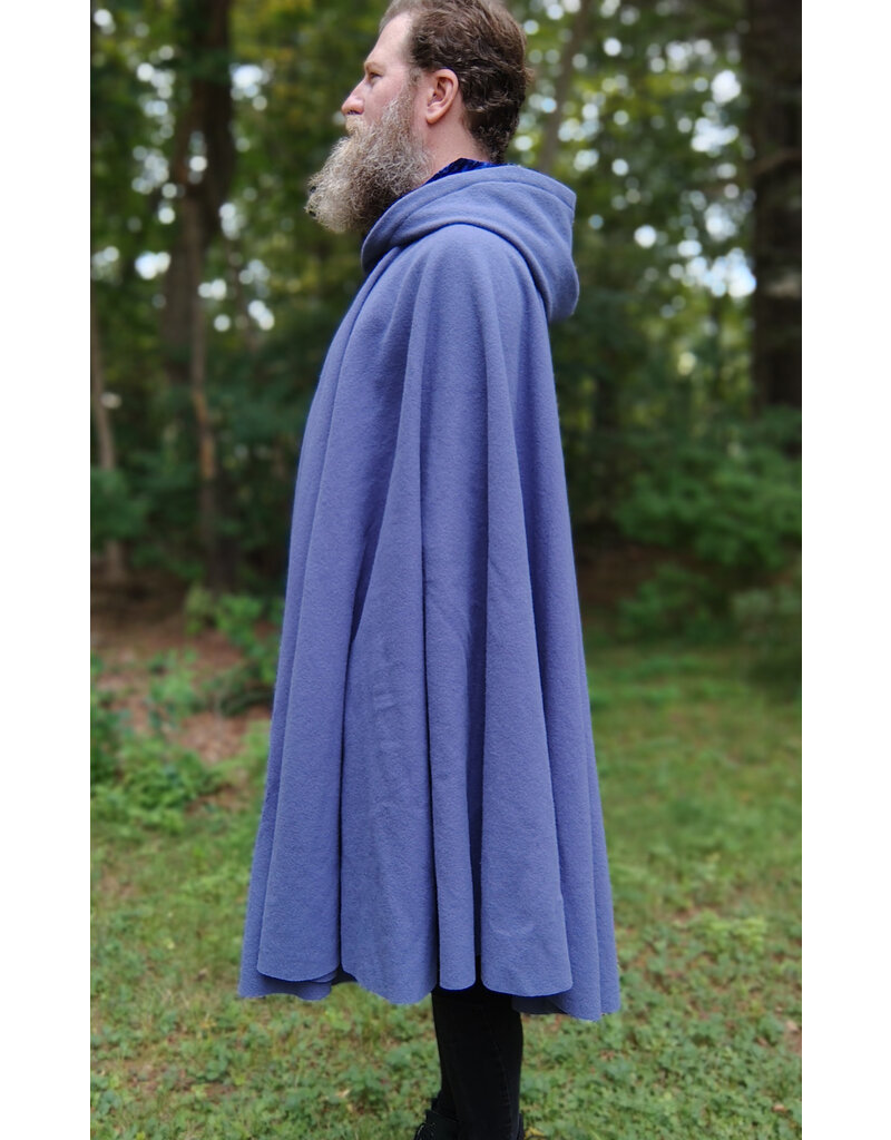 Cloakmakers.com 5776-Washable Lavender Wool Cloak w/ Blue Crushed Velvet Hood Lining & Triple Medallion Clasp