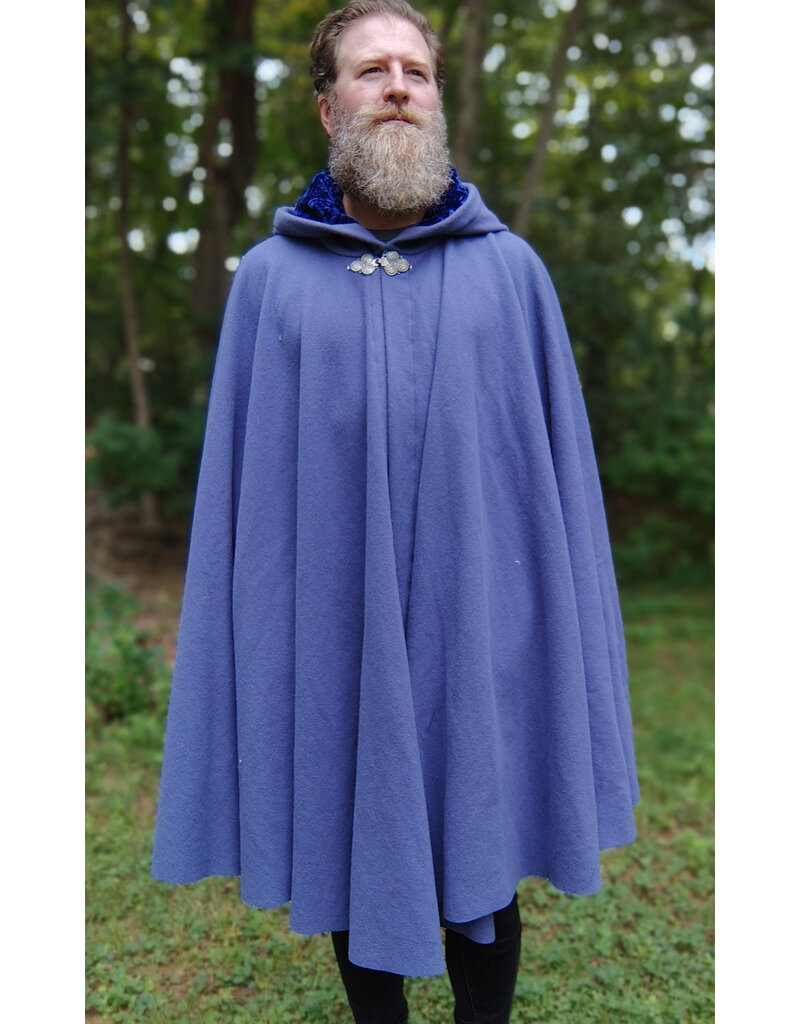Cloakmakers.com 5776-Washable Lavender Wool Cloak w/ Blue Crushed Velvet Hood Lining & Triple Medallion Clasp