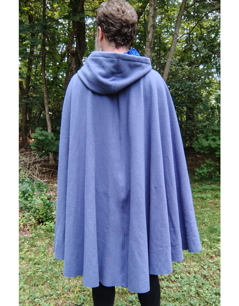 Cloakmakers.com 5776-Washable Lavender Wool Cloak w/ Blue Crushed Velvet Hood Lining & Triple Medallion Clasp