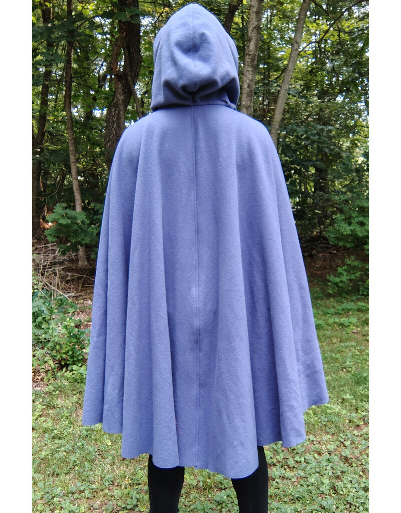 Cloakmakers.com 5776-Washable Lavender Wool Cloak w/ Blue Crushed Velvet Hood Lining & Triple Medallion Clasp