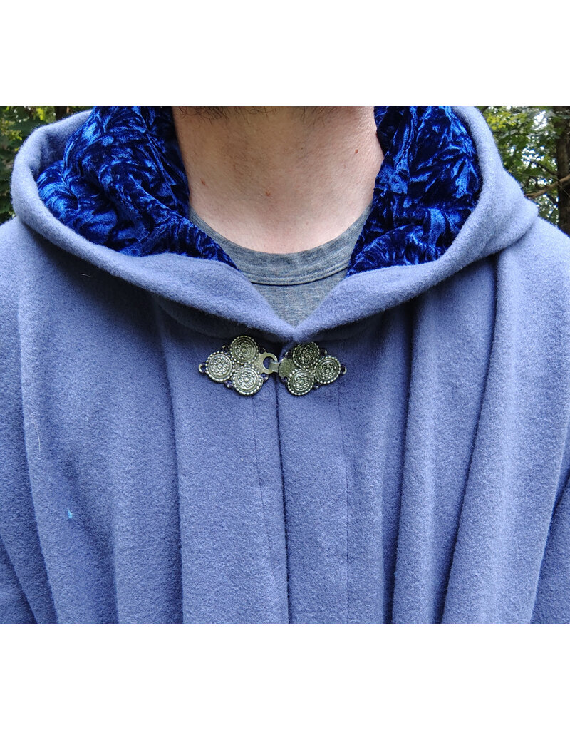 Cloakmakers.com 5776-Washable Lavender Wool Cloak w/ Blue Crushed Velvet Hood Lining & Triple Medallion Clasp
