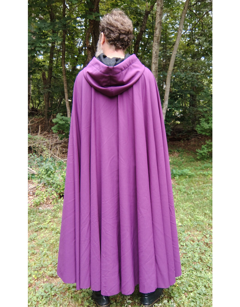 Cloakmakers.com 5777-Washable Bishop Purple Wool Cloak w/ Black Starry Hood Lining