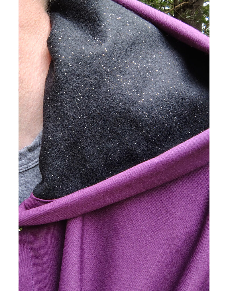 Cloakmakers.com 5777-Washable Bishop Purple Wool Cloak w/ Black Starry Hood Lining