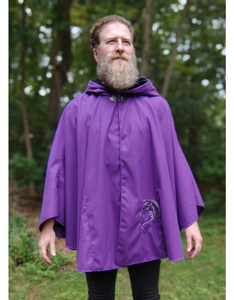 Cloakmakers.com 5778-Washable Purple Faux Wool Dragon Cloak w/ Black Hood Lining & Pockets