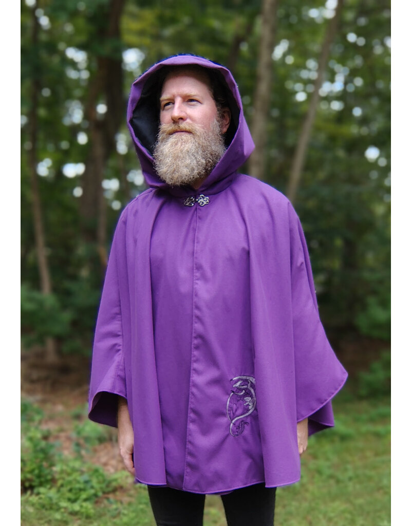 Cloakmakers.com 5778-Washable Purple Faux Wool Dragon Cloak w/ Black Hood Lining & Pockets