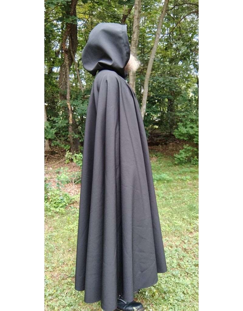 Cloakmakers.com 5779-Washable All Black Double Faced Raincloak w/ Silver Toned Clasp