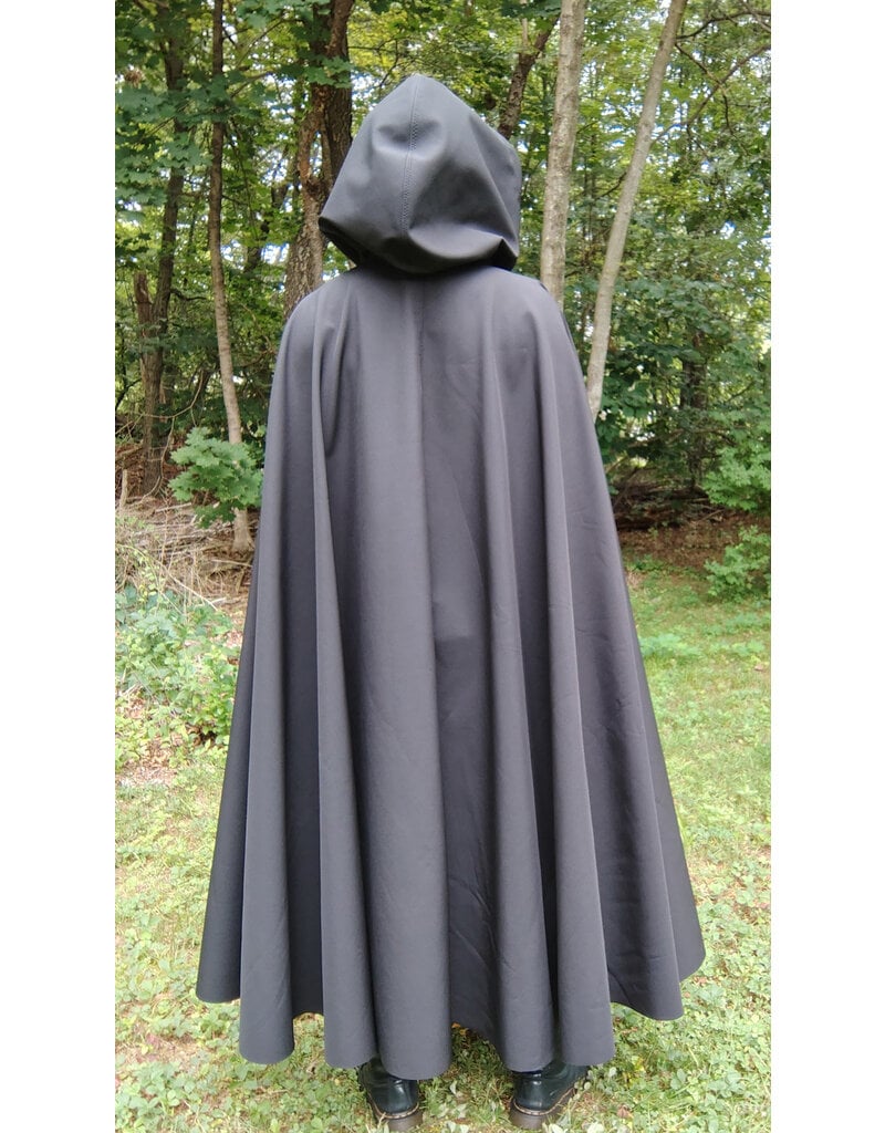 Cloakmakers.com 5779-Washable All Black Double Faced Raincloak w/ Silver Toned Clasp