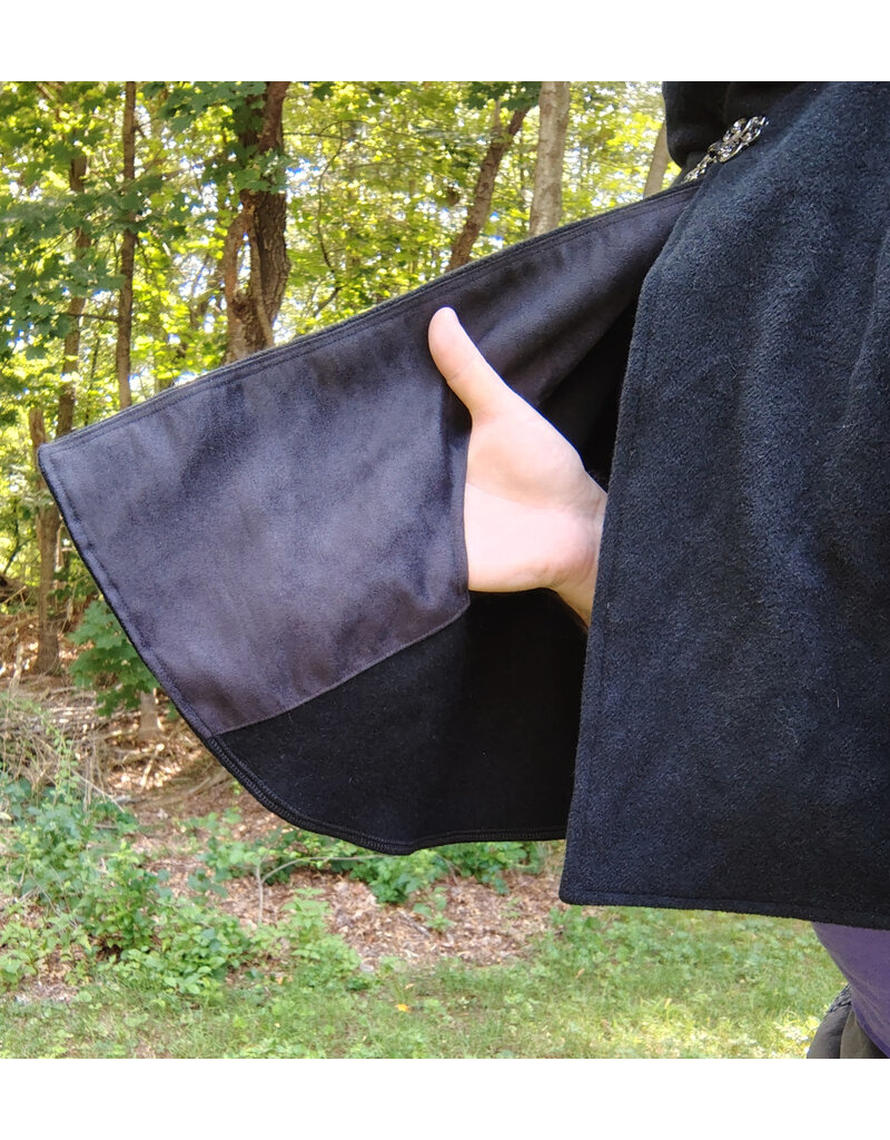 Cloakmakers.com 5781-Washable Black Wool Cloak w/ Black Hood Lining and Pockets