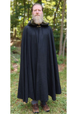 Cloakmakers.com 5782-Washable Black Wool Cloak w/ Olive Green Hood Lining & Bronze Toned Clasp