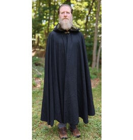 Cloakmakers.com 5782-Washable Black Wool Cloak w/ Olive Green Hood Lining & Bronze Toned Clasp