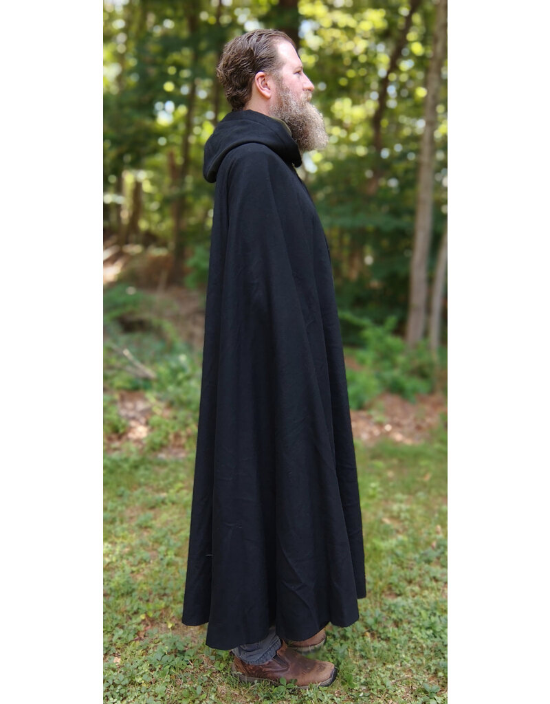 Cloakmakers.com 5782-Washable Black Wool Cloak w/ Olive Green Hood Lining & Bronze Toned Clasp