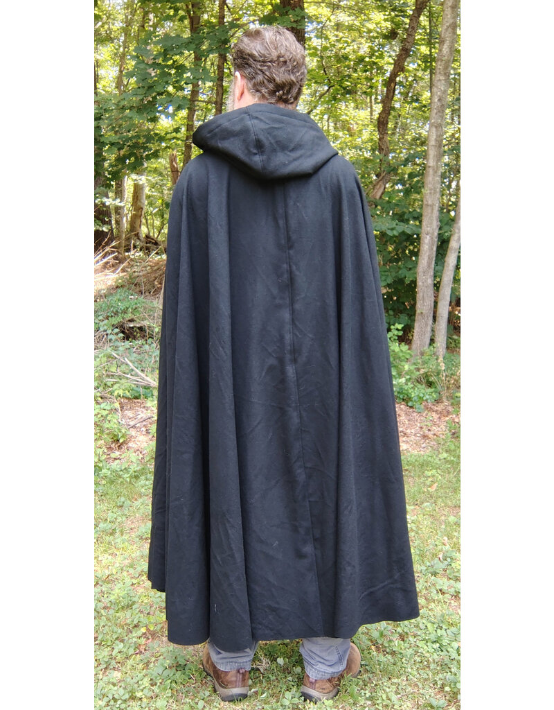 Cloakmakers.com 5782-Washable Black Wool Cloak w/ Olive Green Hood Lining & Bronze Toned Clasp
