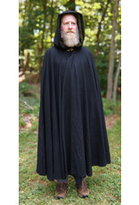 Cloakmakers.com 5782-Washable Black Wool Cloak w/ Olive Green Hood Lining & Bronze Toned Clasp