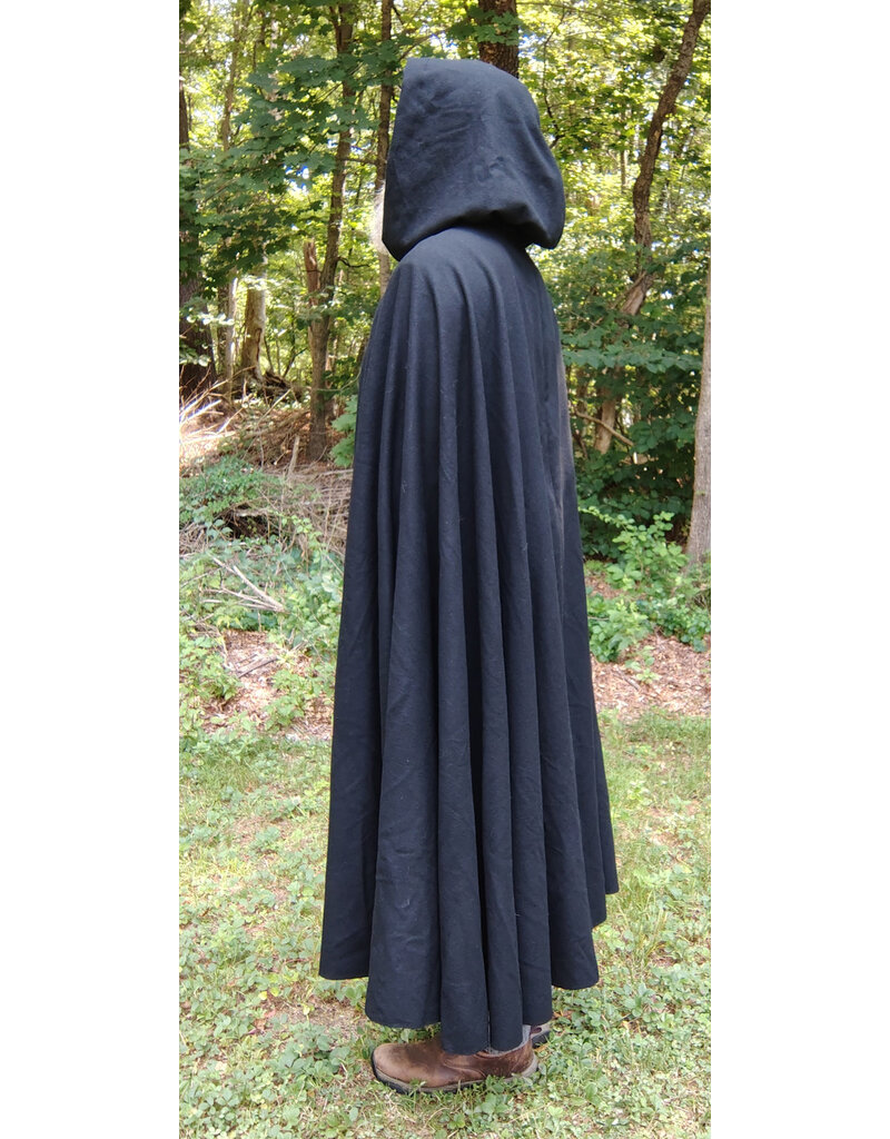 Cloakmakers.com 5782-Washable Black Wool Cloak w/ Olive Green Hood Lining & Bronze Toned Clasp