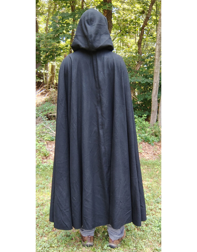 Cloakmakers.com 5782-Washable Black Wool Cloak w/ Olive Green Hood Lining & Bronze Toned Clasp