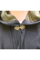 Cloakmakers.com 5782-Washable Black Wool Cloak w/ Olive Green Hood Lining & Bronze Toned Clasp