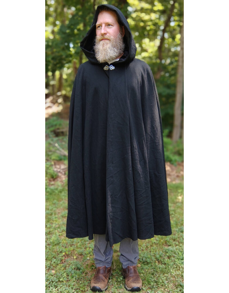 Cloakmakers.com 5783-Washable Black Wool Cloak w/ Black Velvet Hood Lining