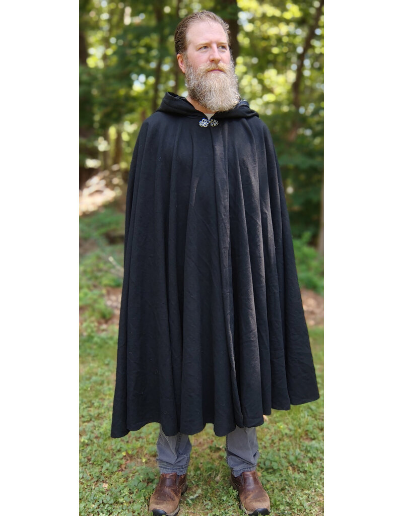 Cloakmakers.com 5783-Washable Black Wool Cloak w/ Black Velvet Hood Lining