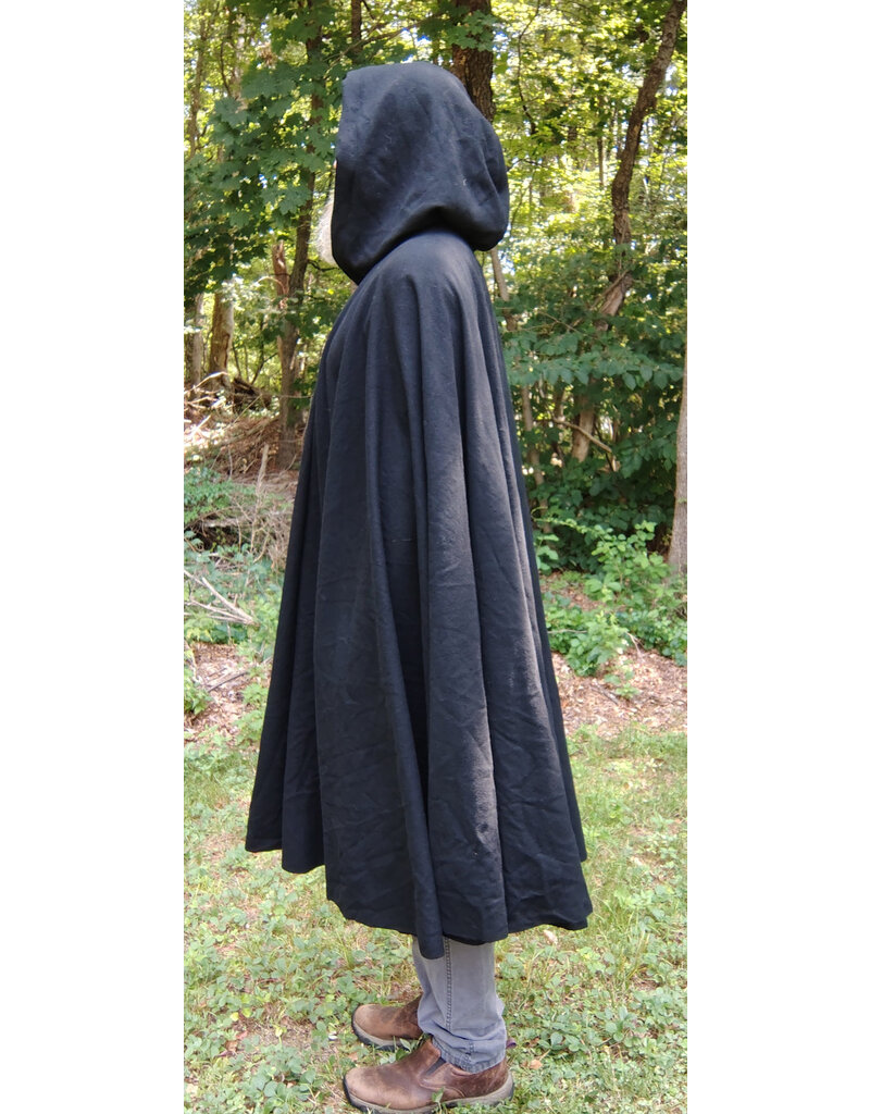 Cloakmakers.com 5783-Washable Black Wool Cloak w/ Black Velvet Hood Lining