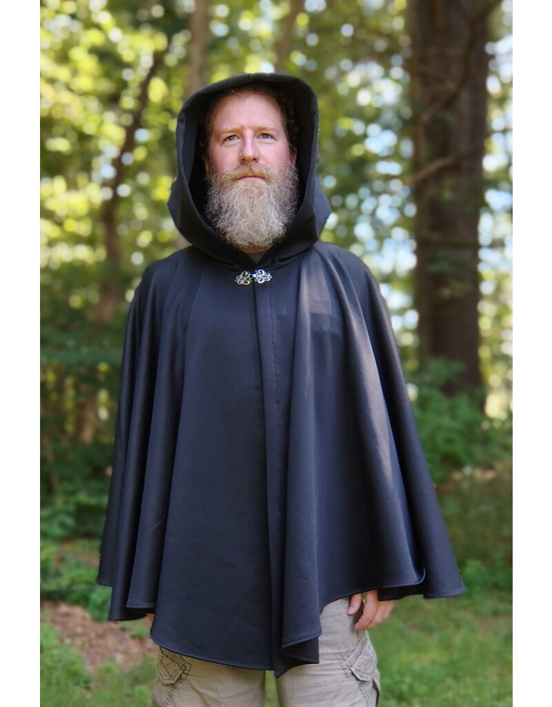 Cloakmakers.com 5786-Washable Black Hard Faced Fleece Ruana Cloak w/ Silver Toned Clasp