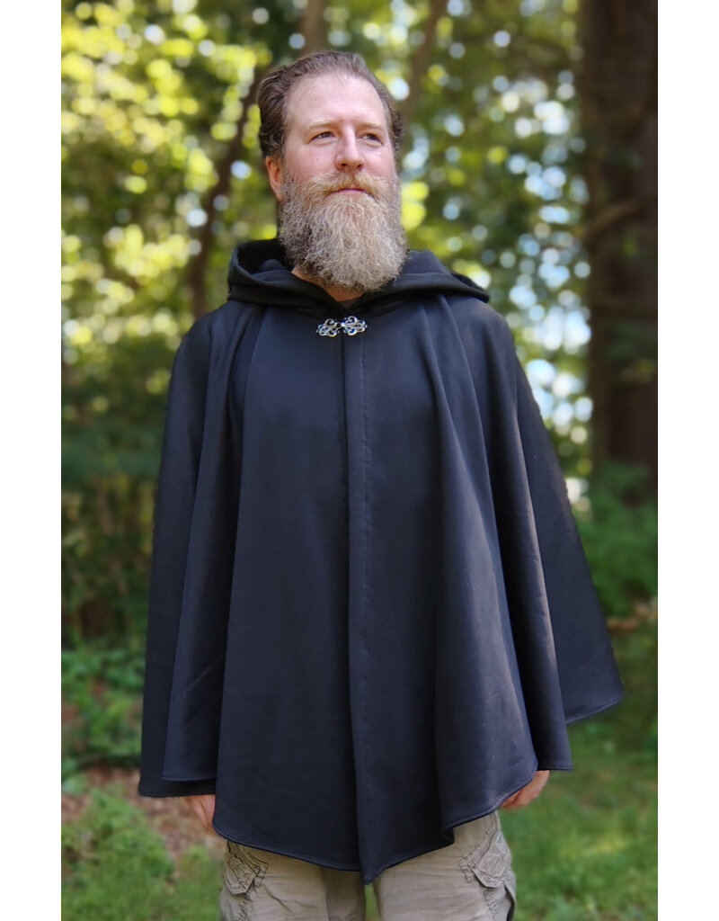 Cloakmakers.com 5786-Washable Black Hard Faced Fleece Ruana Cloak w/ Silver Toned Clasp