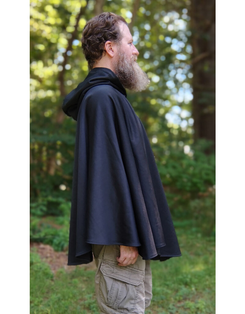 Cloakmakers.com 5786-Washable Black Hard Faced Fleece Ruana Cloak w/ Silver Toned Clasp