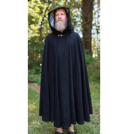 Cloakmakers.com 5787-Washable Black Wool Cloak w/ Seafoam Blue Hood Lining & Silver Toned Clasp