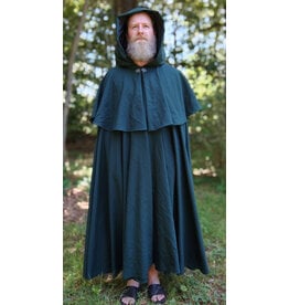 Cloakmakers.com 5790-Washable Forest Green Wool Cloak w/ Mantle & Black Hood Lining