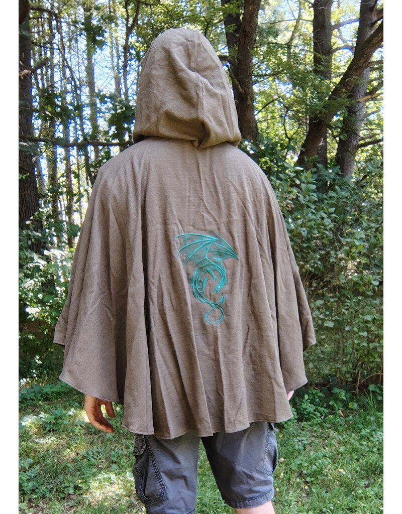 Cloakmakers.com 5794-Washable Lightweight Short Ranger Cloak w/ Green Dragon Embroidery