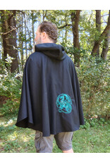 Cloakmakers.com 5795-Washable Black Woven Wool Blend Cloak w/ Green Dragon Embroidery