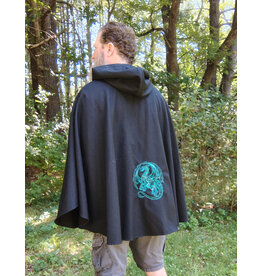 Cloakmakers.com 5795-Washable Black Woven Wool Blend Cloak w/ Green Dragon Embroidery