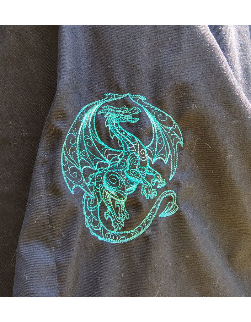 Cloakmakers.com 5795-Washable Black Woven Wool Blend Cloak w/ Green Dragon Embroidery