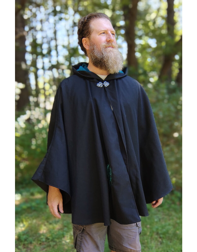 Cloakmakers.com 5795-Washable Black Woven Wool Blend Cloak w/ Green Dragon Embroidery