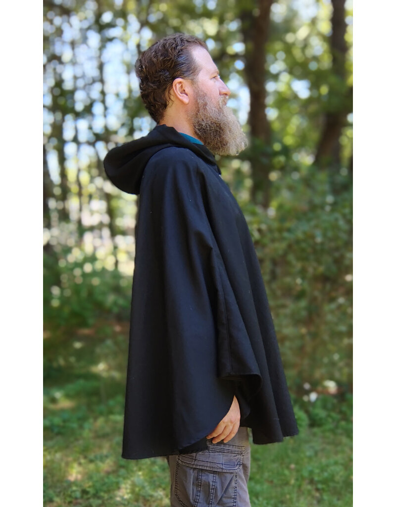 Cloakmakers.com 5795-Washable Black Woven Wool Blend Cloak w/ Green Dragon Embroidery