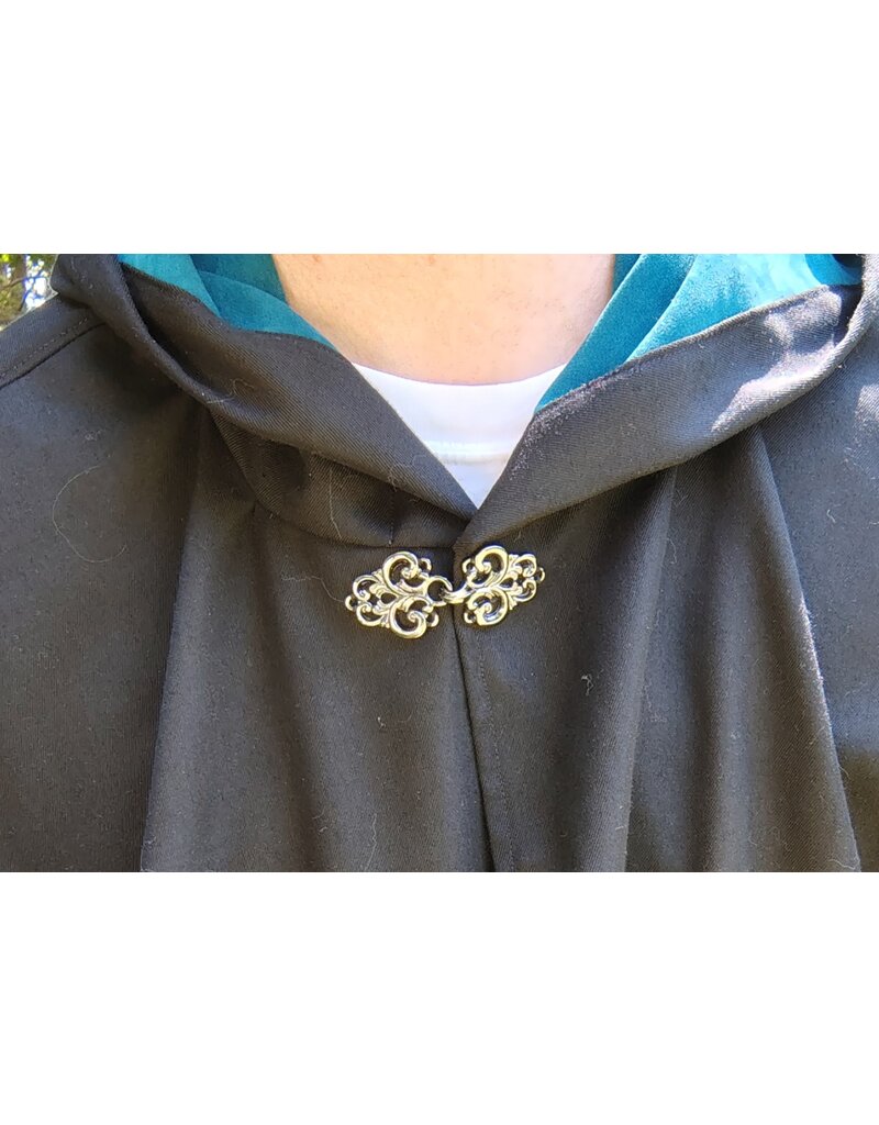 Cloakmakers.com 5795-Washable Black Woven Wool Blend Cloak w/ Green Dragon Embroidery